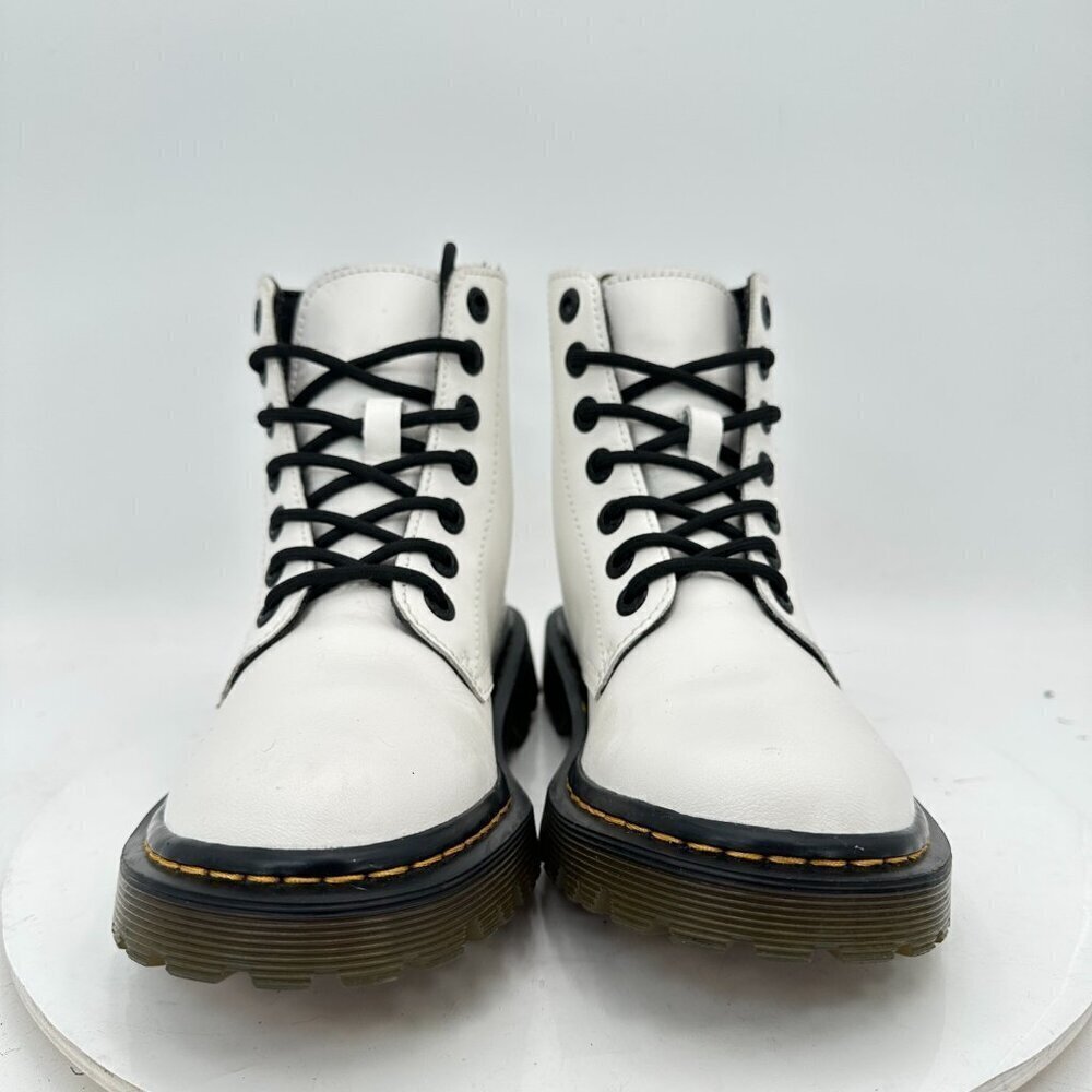 Dr. Martens Luana Women Size 5 White Leather Yellow Stitching Combat Boot - Picture 2 of 11